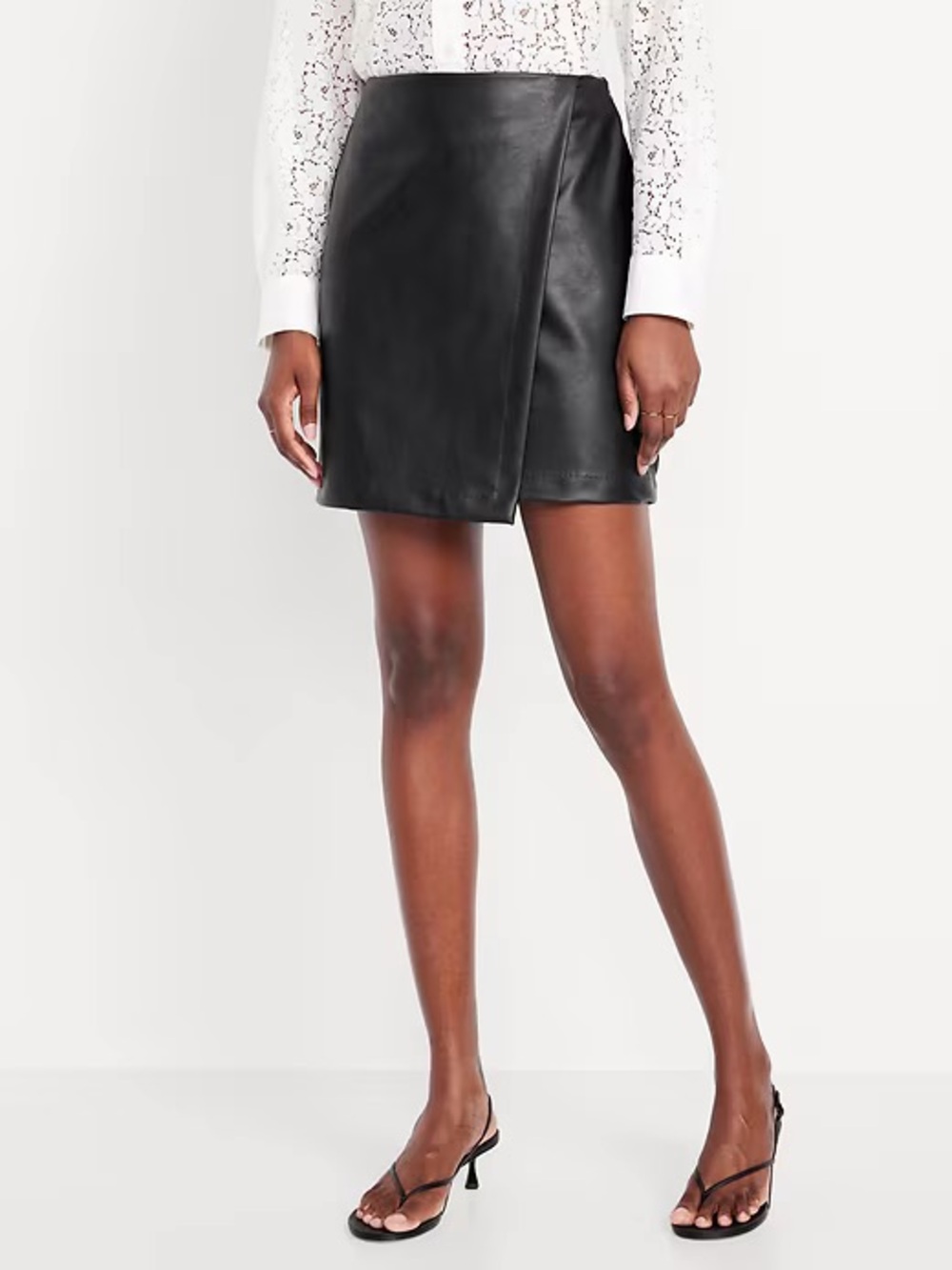 Old Navy Black Faux Leather Wrap-Front Mini Skirt